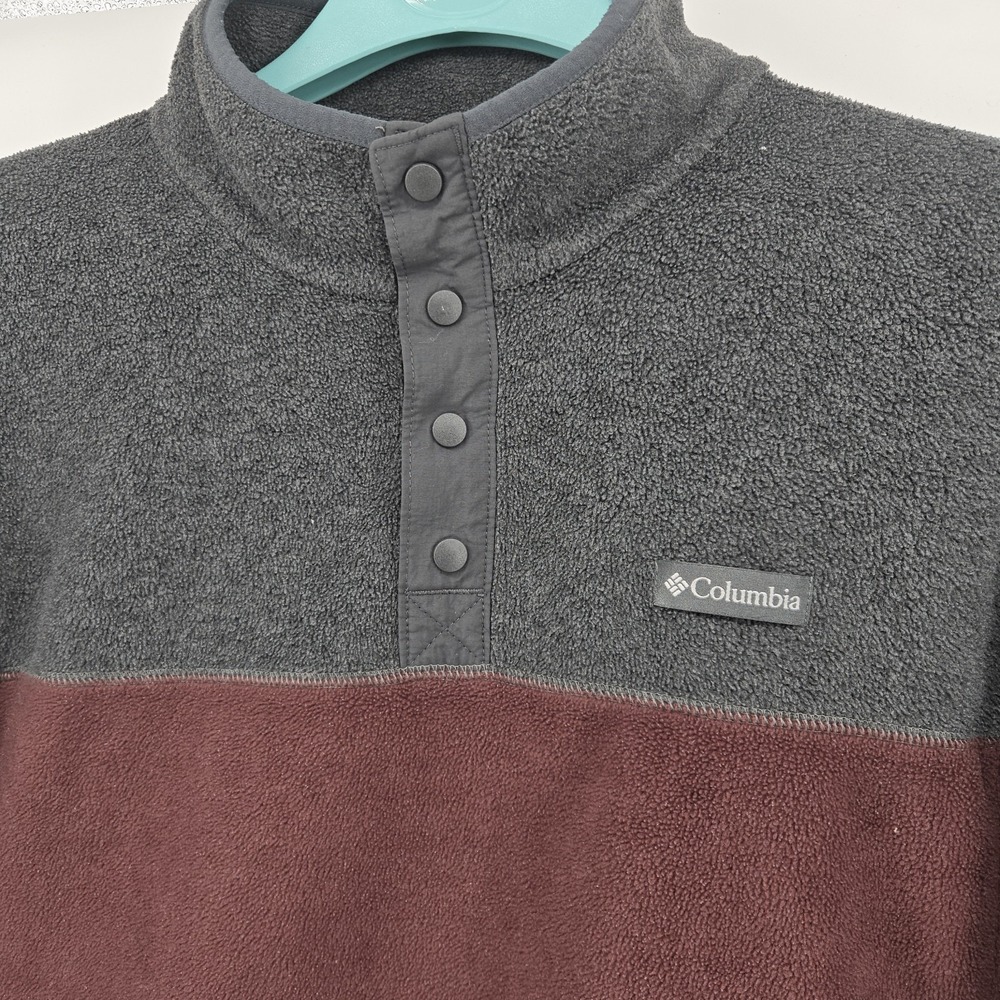 Columbia Flattop Ridge Half Snap Jacket Mens XL Grey Burgundy Fleece‎ Men's - Picture 2 of 10